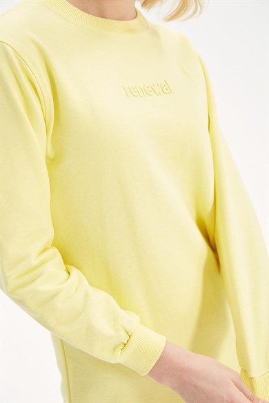 Yazılı Sweatshirt Sarı Elbise