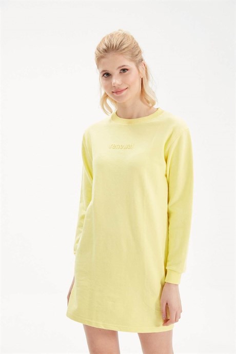 Yazılı Sweatshirt Sarı Elbise